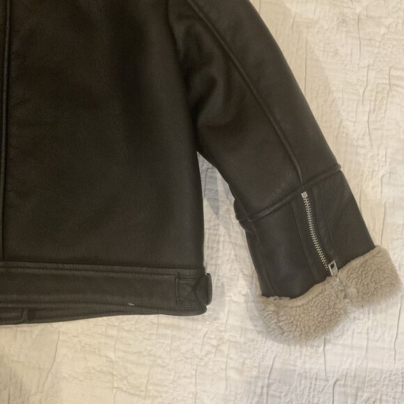 Zara Girls Black Faux Fur Shearling Biker Jacket Zipper Belt Size 8-9 130cm coat - Picture 9 of 16